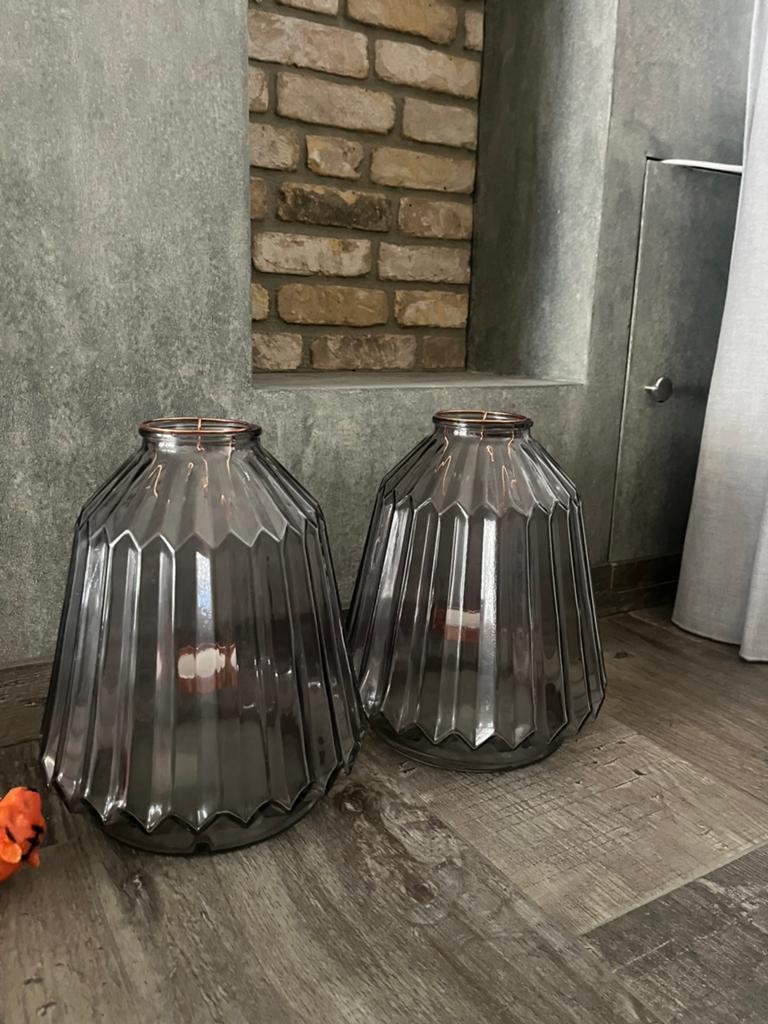 2 stijlvolle windlichten waxinelichthouders, Ophalen, Zo goed als nieuw, Rond
