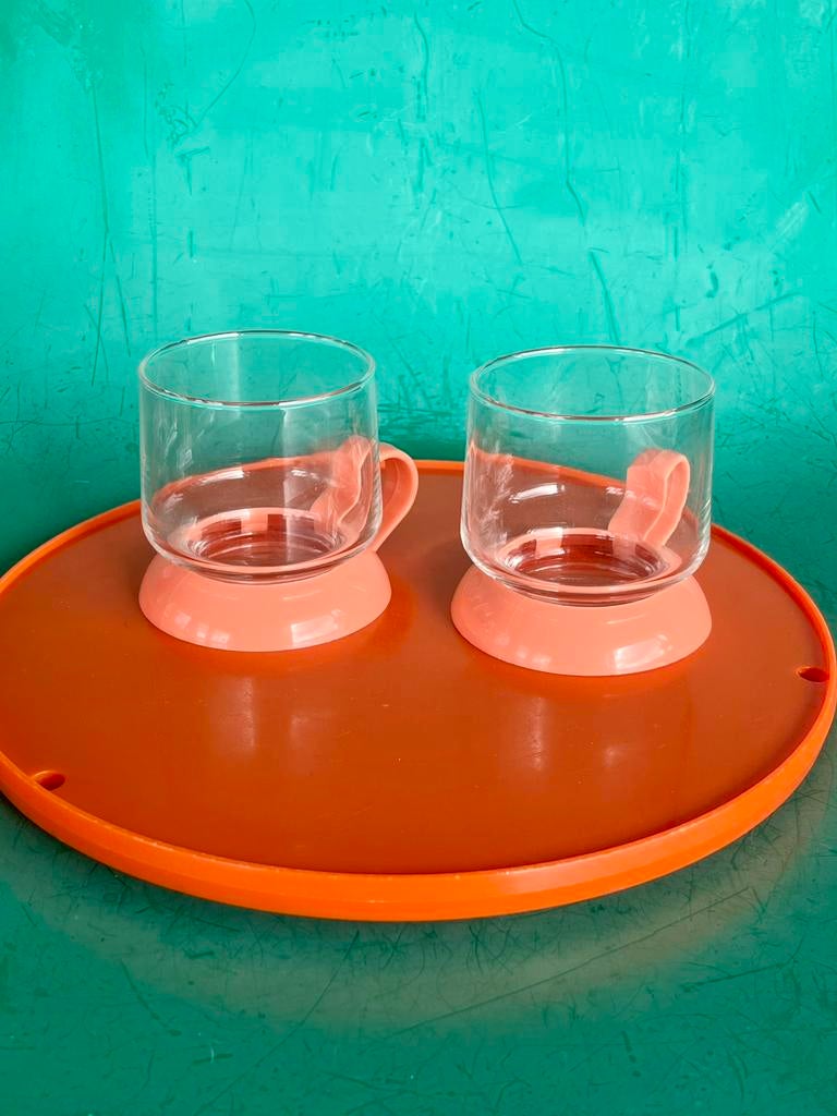 Vintage theeglazen oud roze kunststof houder jaren 70 Ocean, Ophalen of Verzenden, Gebruikt, Overige typen