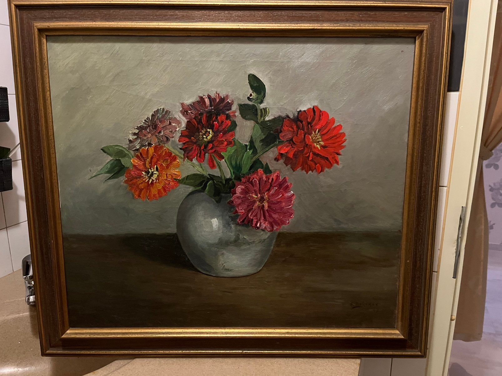 Antiek groot olieverf bloemen schilderij, Antiek en Kunst, Kunst | Schilderijen | Klassiek, Ophalen