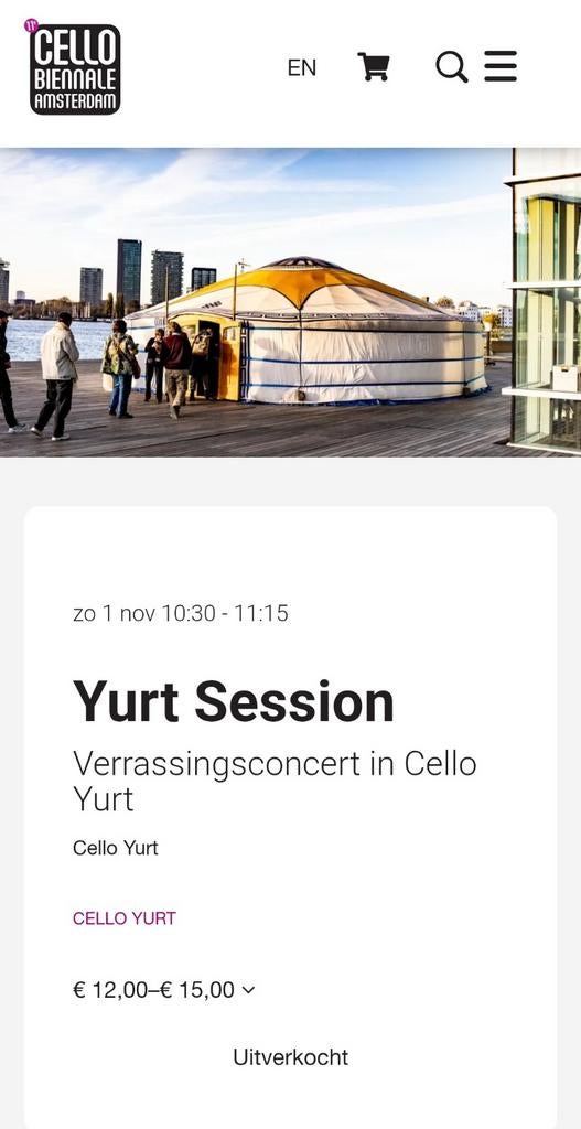 Te koop gevraagd: Cello Biënnale Yurt Session zo 1 nov 10:30, Eén persoon