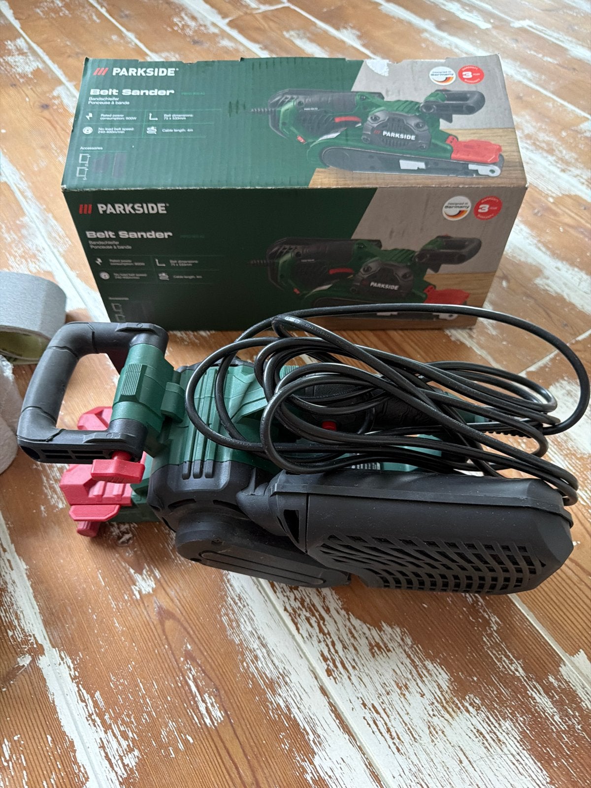 Parkside Bandschuurmachine PBSD 900 A2 met schuurbanden, Ophalen of Verzenden, Zo goed als nieuw, 600 tot 1200 watt, Bandschuurmachine