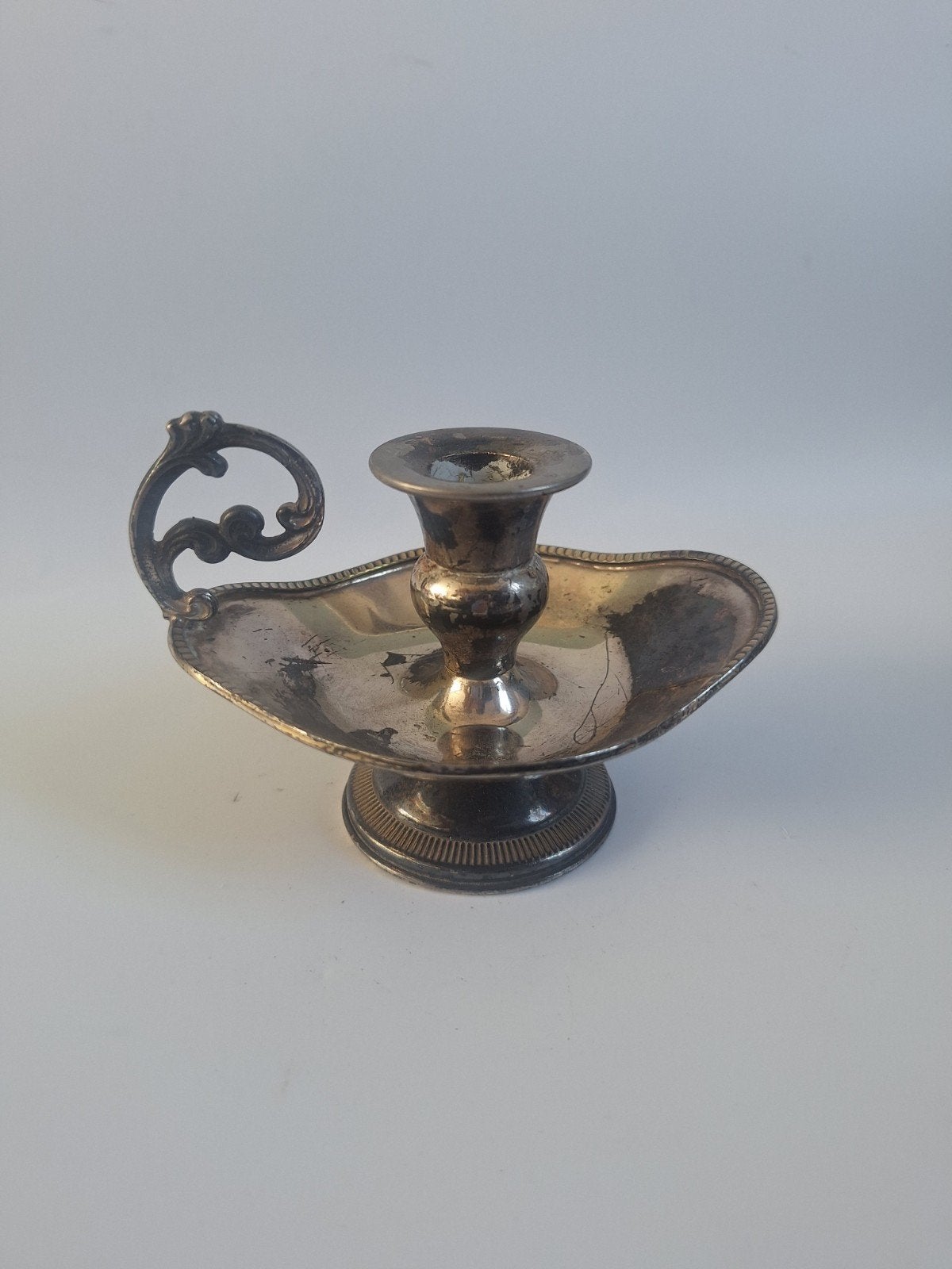 Oude verzilverde kaarsenhouder, Antiek en Kunst, Ophalen of Verzenden, Zilver