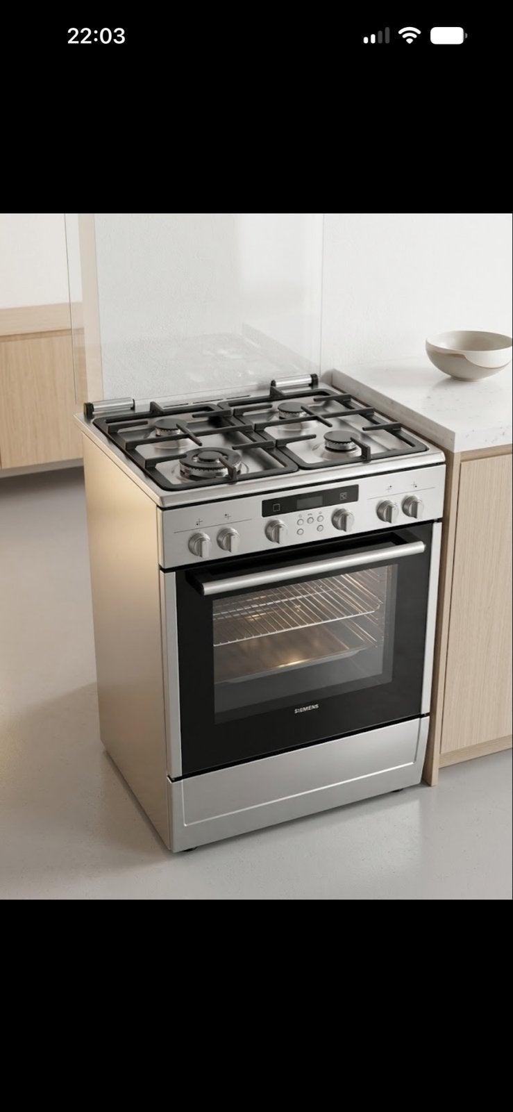 Siemens Vrijstaand Gasfornuis met Oven HR74W526N, Ophalen, Gebruikt, 4 kookzones, Gas