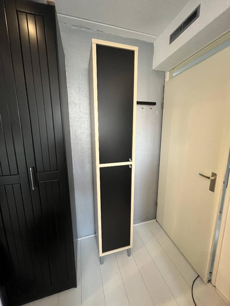 Hoge lockerkast met 2 zwarte deurtjes (212 x 37,3 x 40 cm, Ophalen, Gebruikt