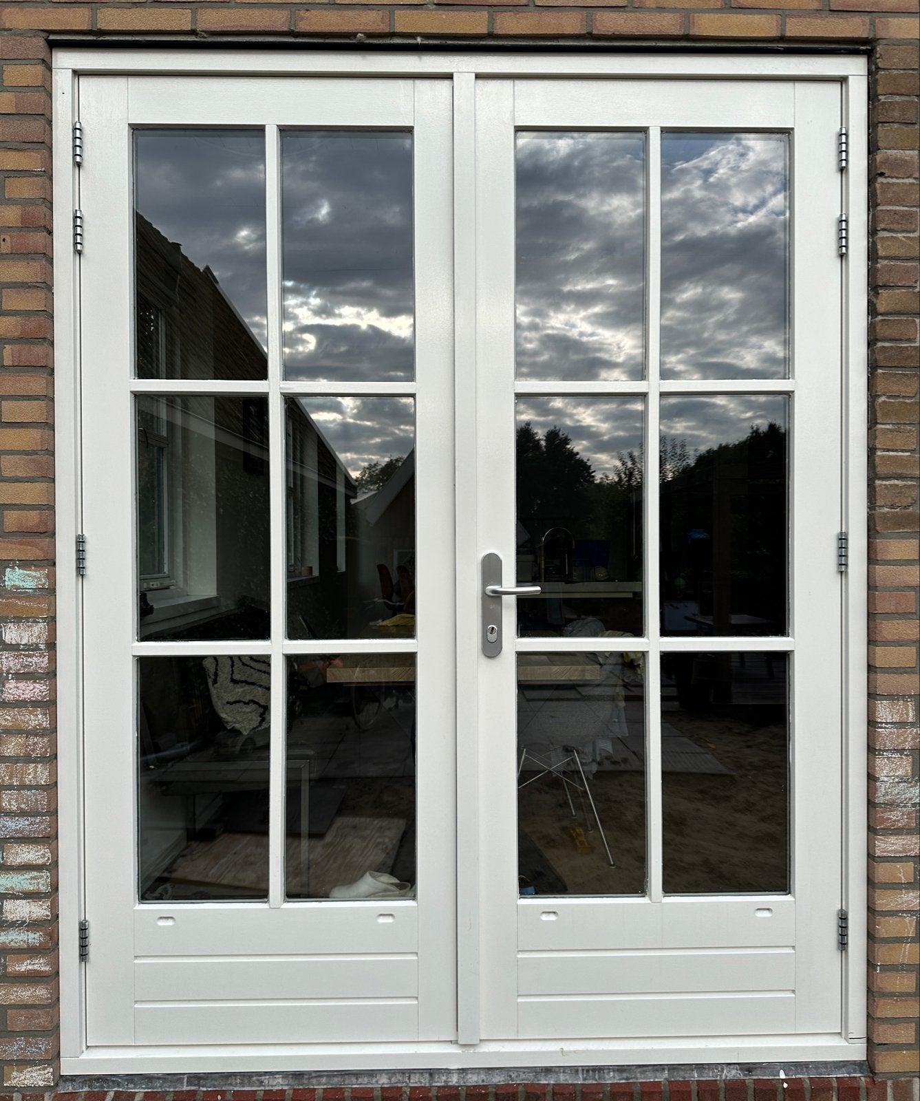 Dubbele openslaande tuindeuren met kozijn, Ophalen, Gebruikt, 120 cm of meer, Buitendeur