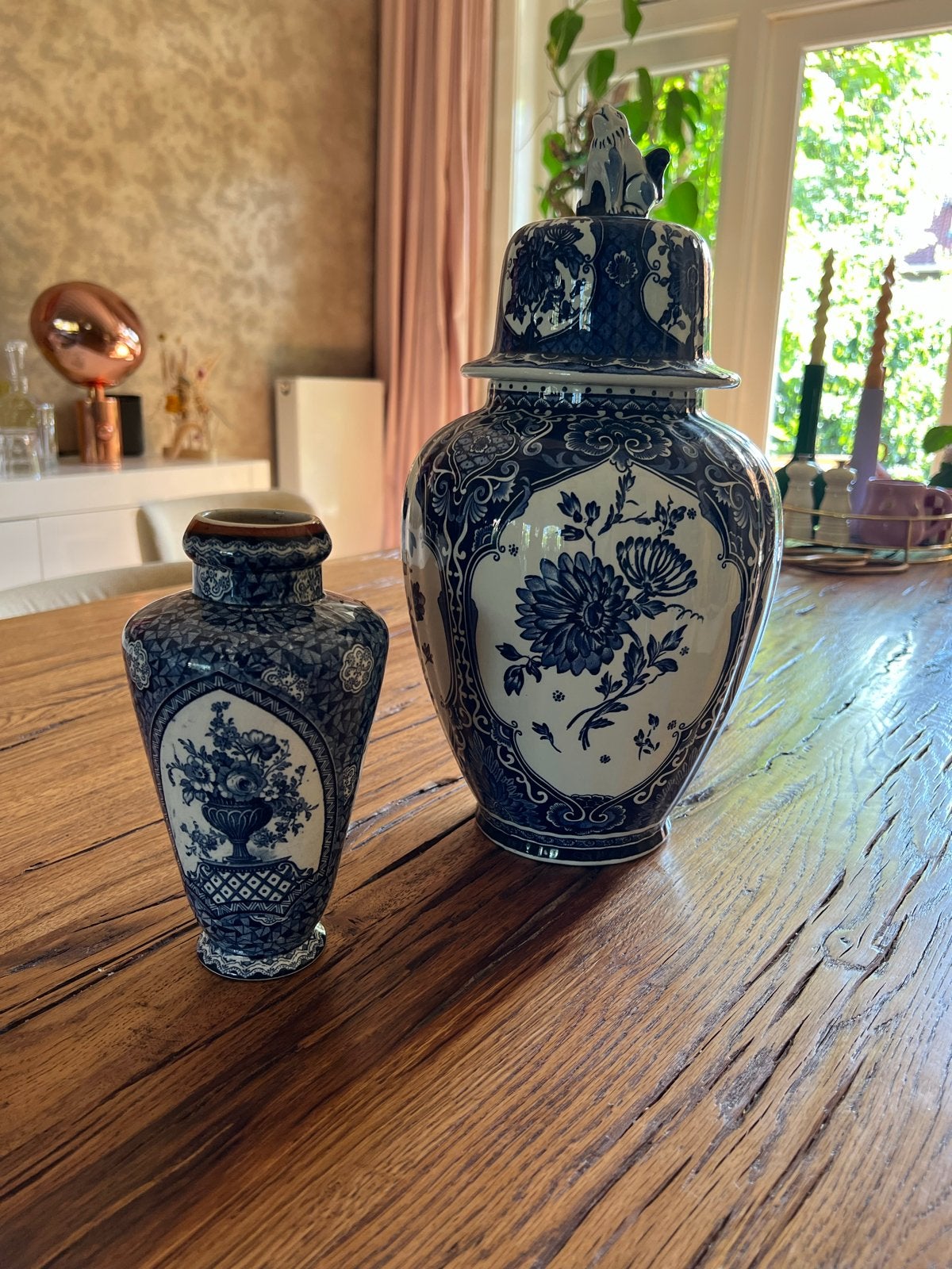 Set van 2 Delfts blauwe vazen met deksel, Antiek en Kunst, Ophalen of Verzenden