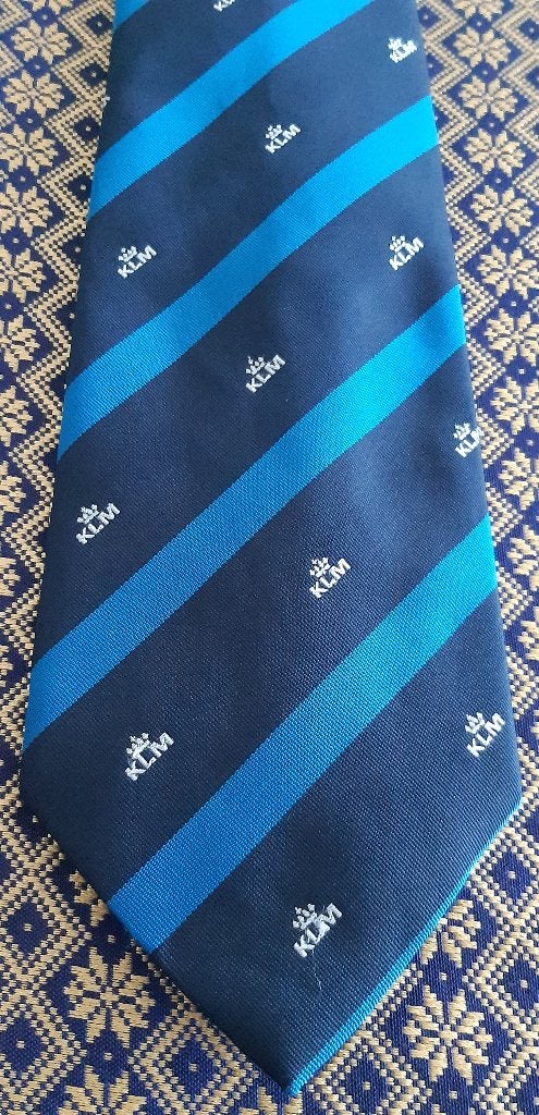 KLM stropdas Luchtvaartmaatschappij licht- en donkerblauw, Ophalen of Verzenden, Nieuw, Blauw