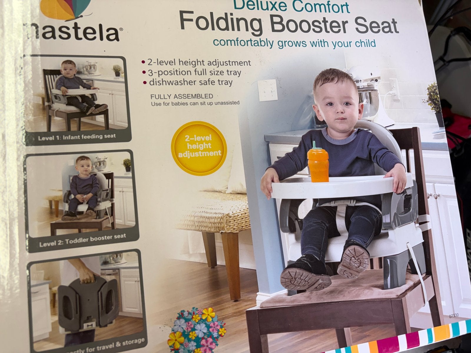 Mastela Luxe Comfort Opvouwbare Booster Zitje, Ophalen, Nieuw, Overige typen, Afneembaar eetblad