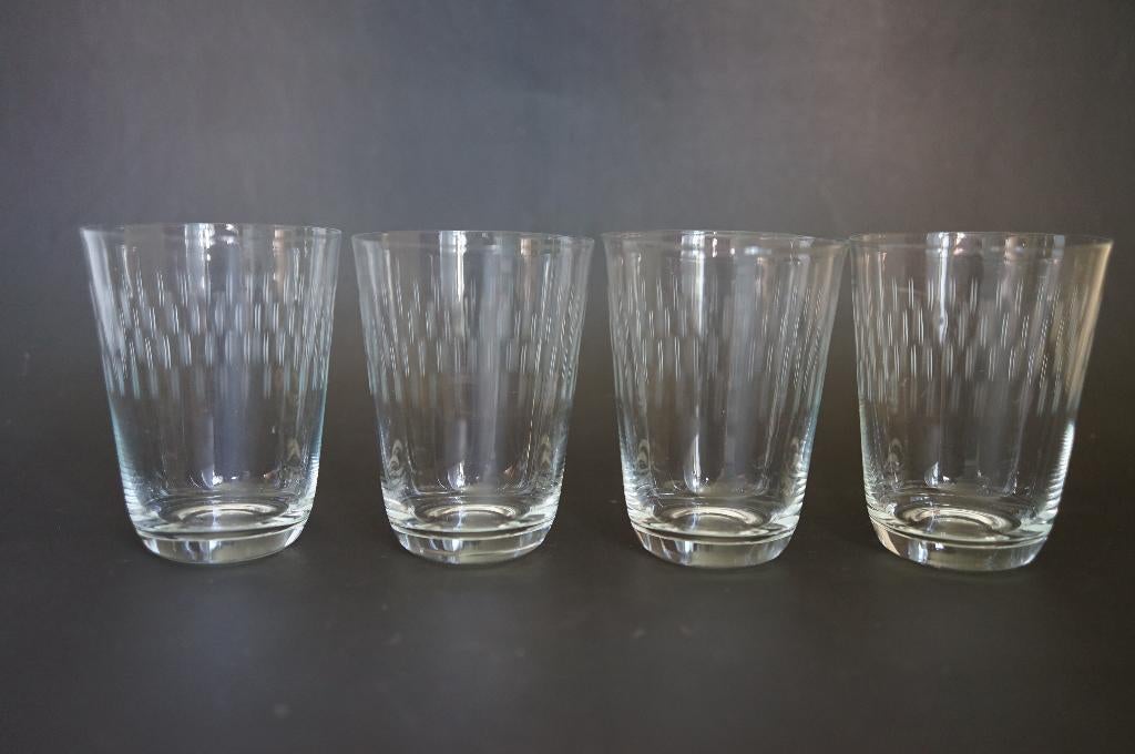 vintage mid century geslepen glas water sap 4x streepjes, Glas of Glazen, Ophalen of Verzenden, Overige stijlen, Glas