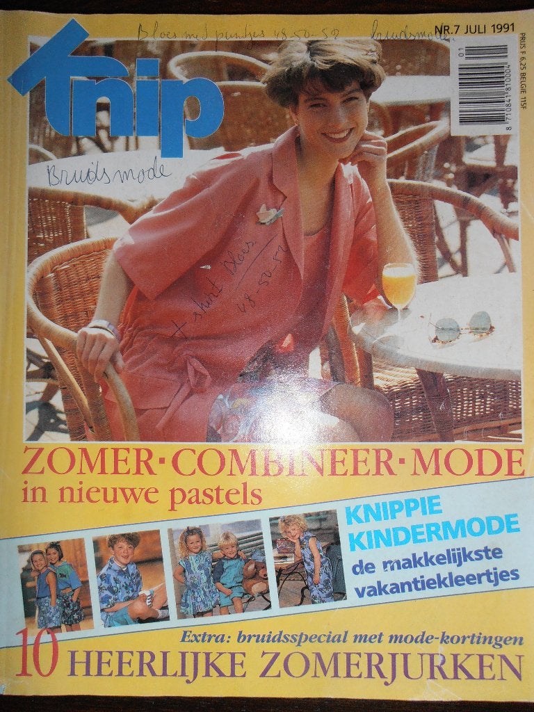 Knipmode juli 1991 met 10 jurken patronen naaien, Hobby en Vrije tijd, Ophalen of Verzenden, Zo goed als nieuw, Vrouw, Knipmode