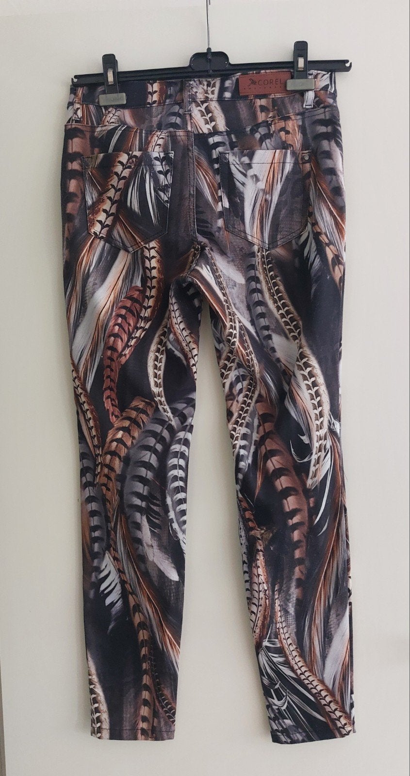 Corel Amsterdam broek met verenprint - Maat 38 (M), Kleding | Dames, Corel Amsterdam, Meerkleurig, Zo goed als nieuw, Lang