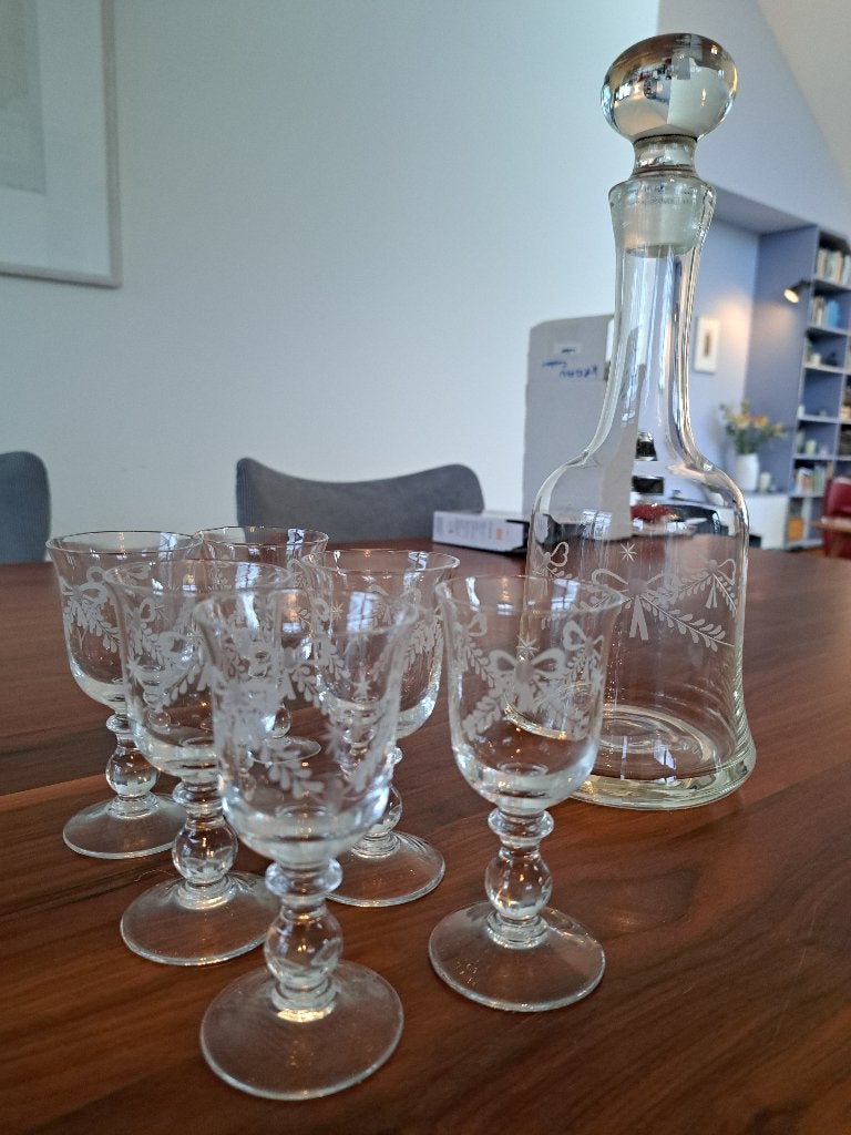 Karaf met 6 glaasjes, Antiek en Kunst, Antiek | Glas en Kristal, Ophalen
