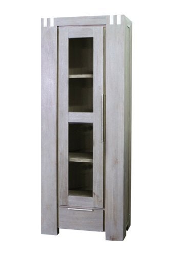 Houten vitrinekast met glazen deur en lade, Ophalen, Minder dan 50 cm, Gebruikt, Met lade(s)