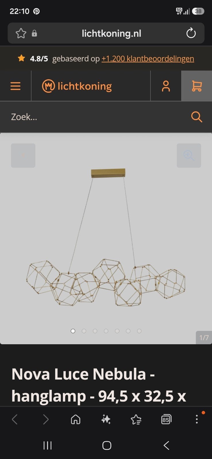 Nova Luce Nebula hanglamp - niet dimbaar, Huis en Inrichting, Ophalen, Overige fittingen, Zo goed als nieuw, Metaal