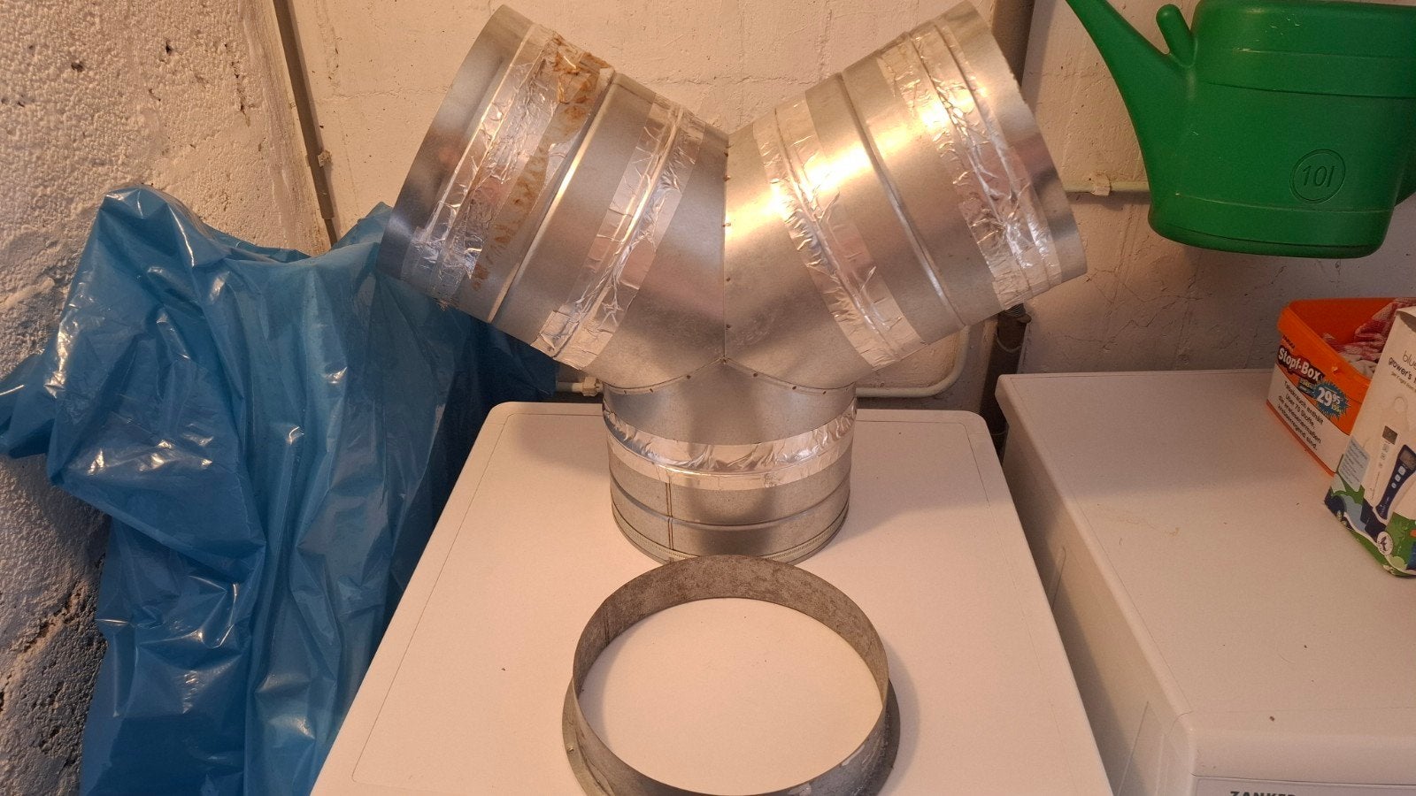 Ventilatie T-stuk (Y-stuk met terugslagklep - 250mm, Ophalen of Verzenden, Gebruikt, Ventilator en Afzuiger