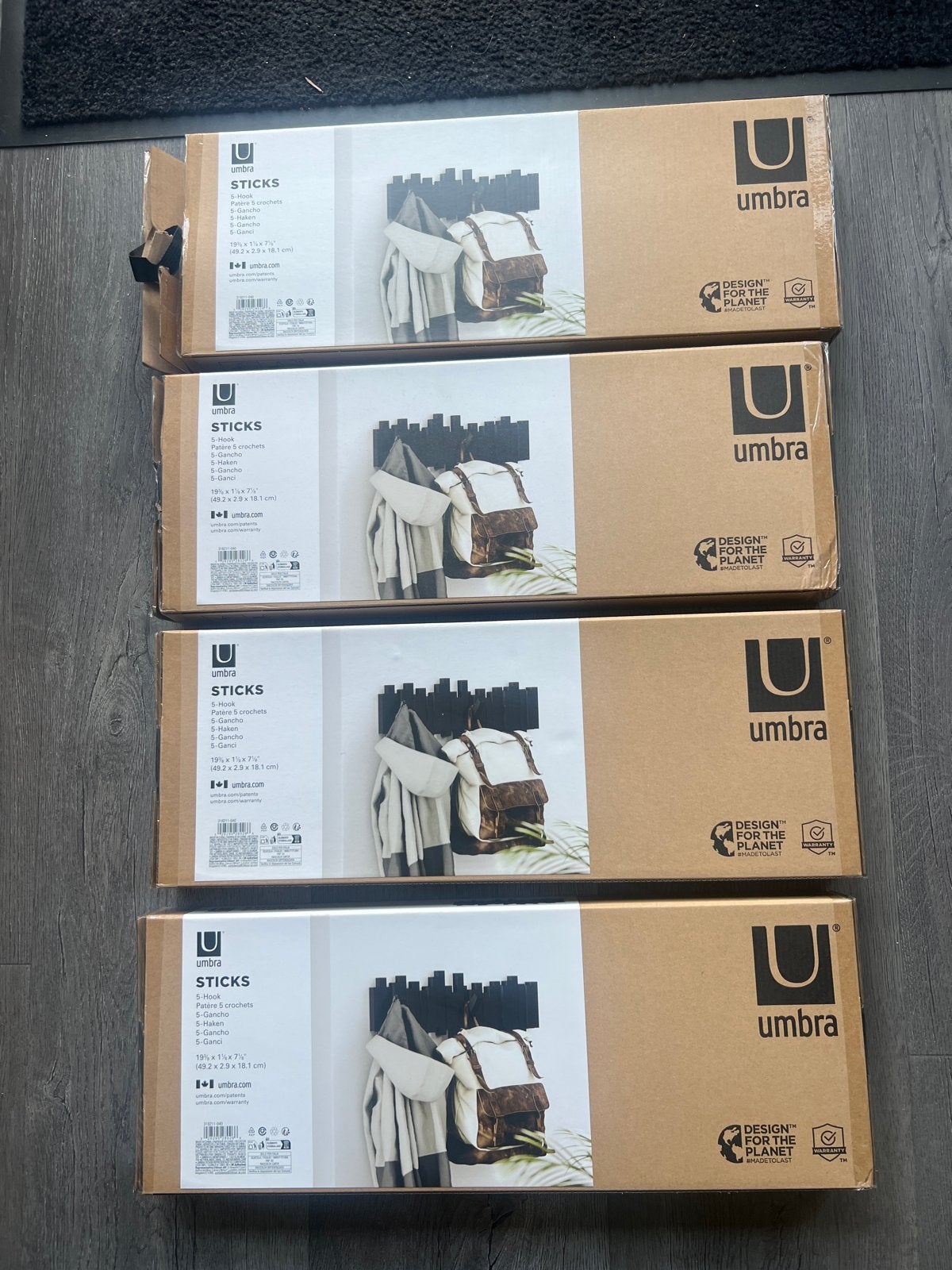 Nieuwe Umbra Sticks wandkapstokken (4 stuks), Kunststof, Nieuw, Minder dan 100 cm, Ophalen