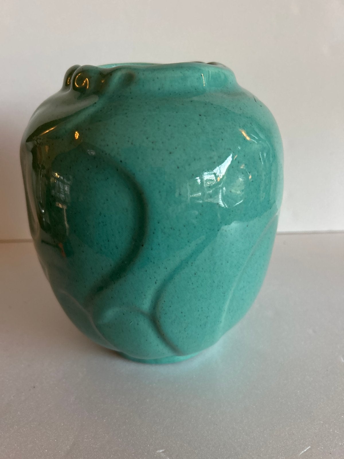 Vintage turquoise keramische vaas - Uniek design, Ophalen of Verzenden