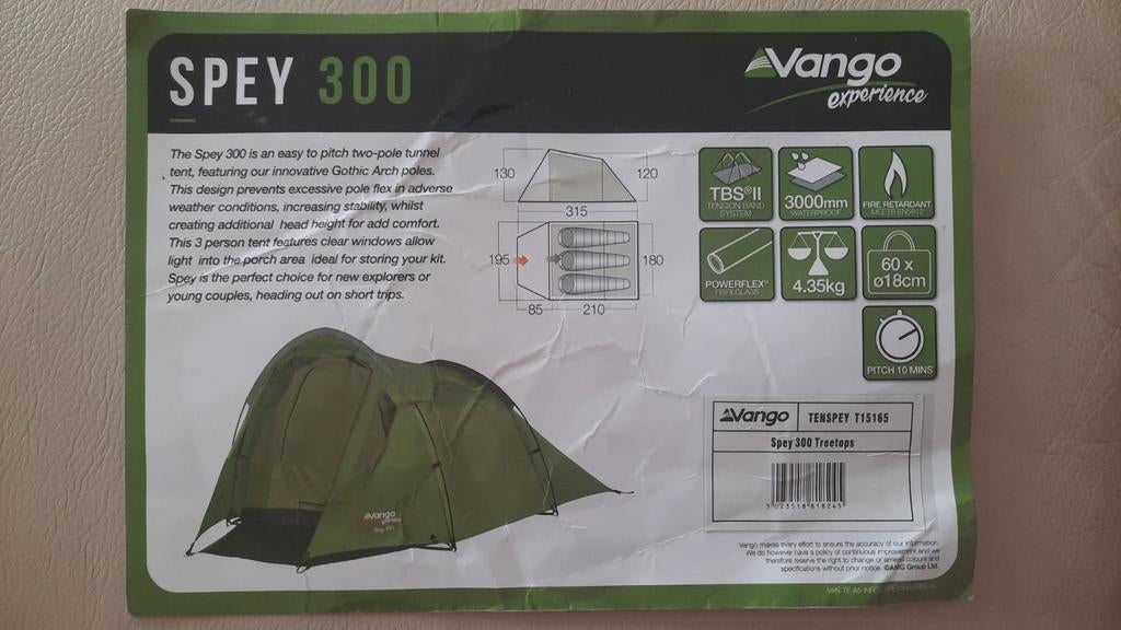 Vango Spey 300 Treetops - 3-persoons tunneltent, Caravans en Kamperen, Tenten, Ophalen of Verzenden
