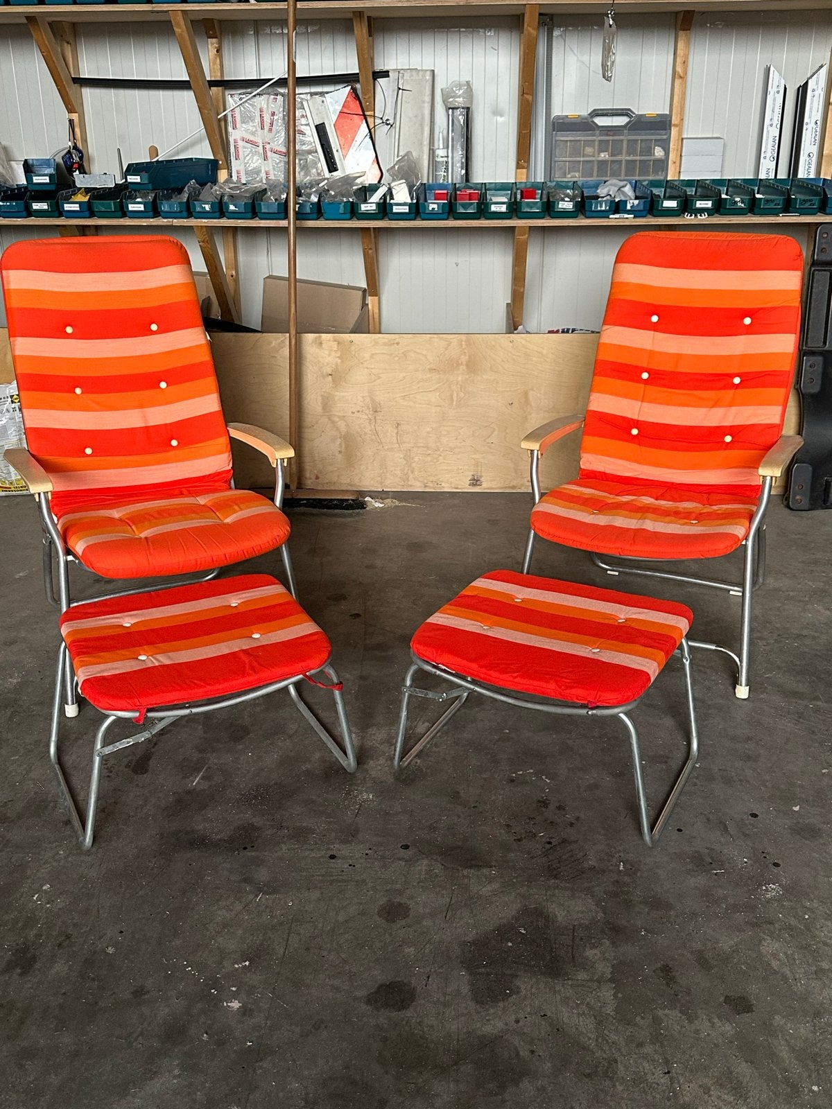 2x Vintage Reactor R12 Campingstoelen met voetenbankje, Ophalen, Gebruikt, Campingstoel