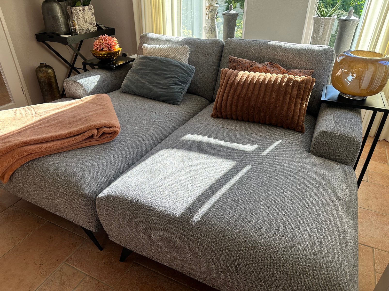 Set van 2 loungebanken in het grijs, Ophalen, Tweepersoons, Zo goed als nieuw, Minder dan 150 cm