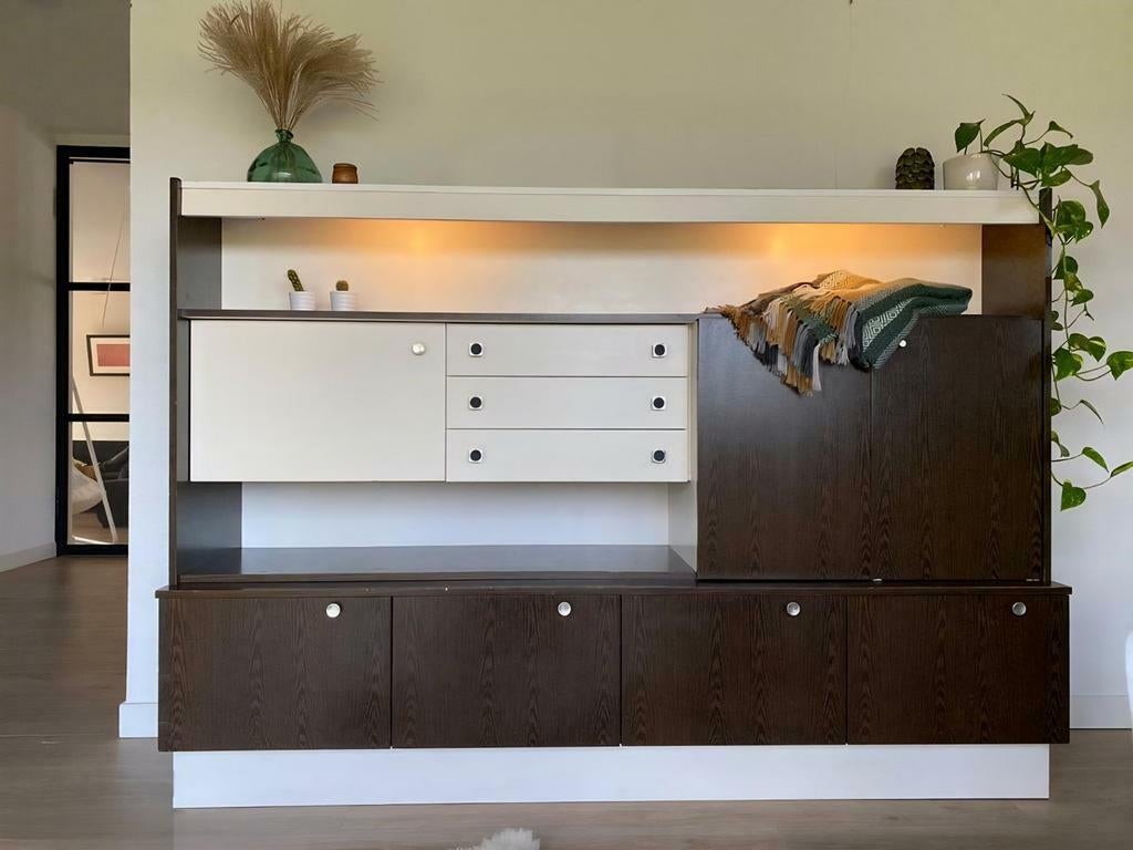 Vintage jaren '60 wandmeubel / dressoir met verlichting, Ophalen, Gebruikt