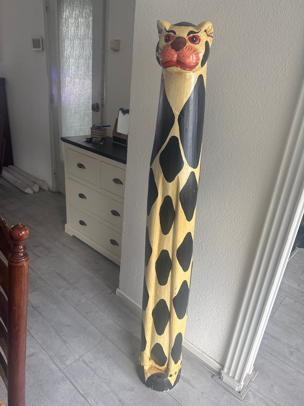 Houten decoratieve paal met luipaardkop, Hout, Gebruikt, Meerkleurig, Ophalen of Verzenden