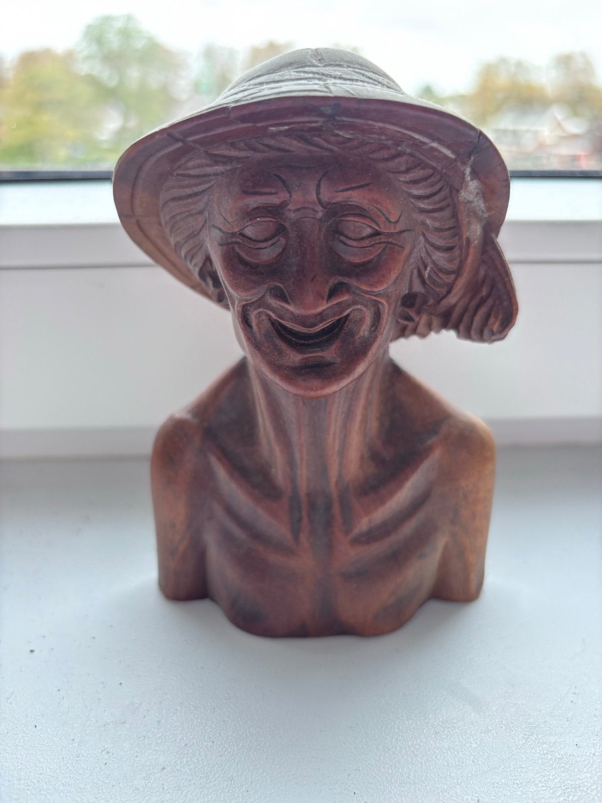 Antiek Javaans Houtsnijwerk Beeldje - Lachende Man, Antiek en Kunst, Houtsnijwerk, Ophalen of Verzenden, Handgemaakt, Hout
