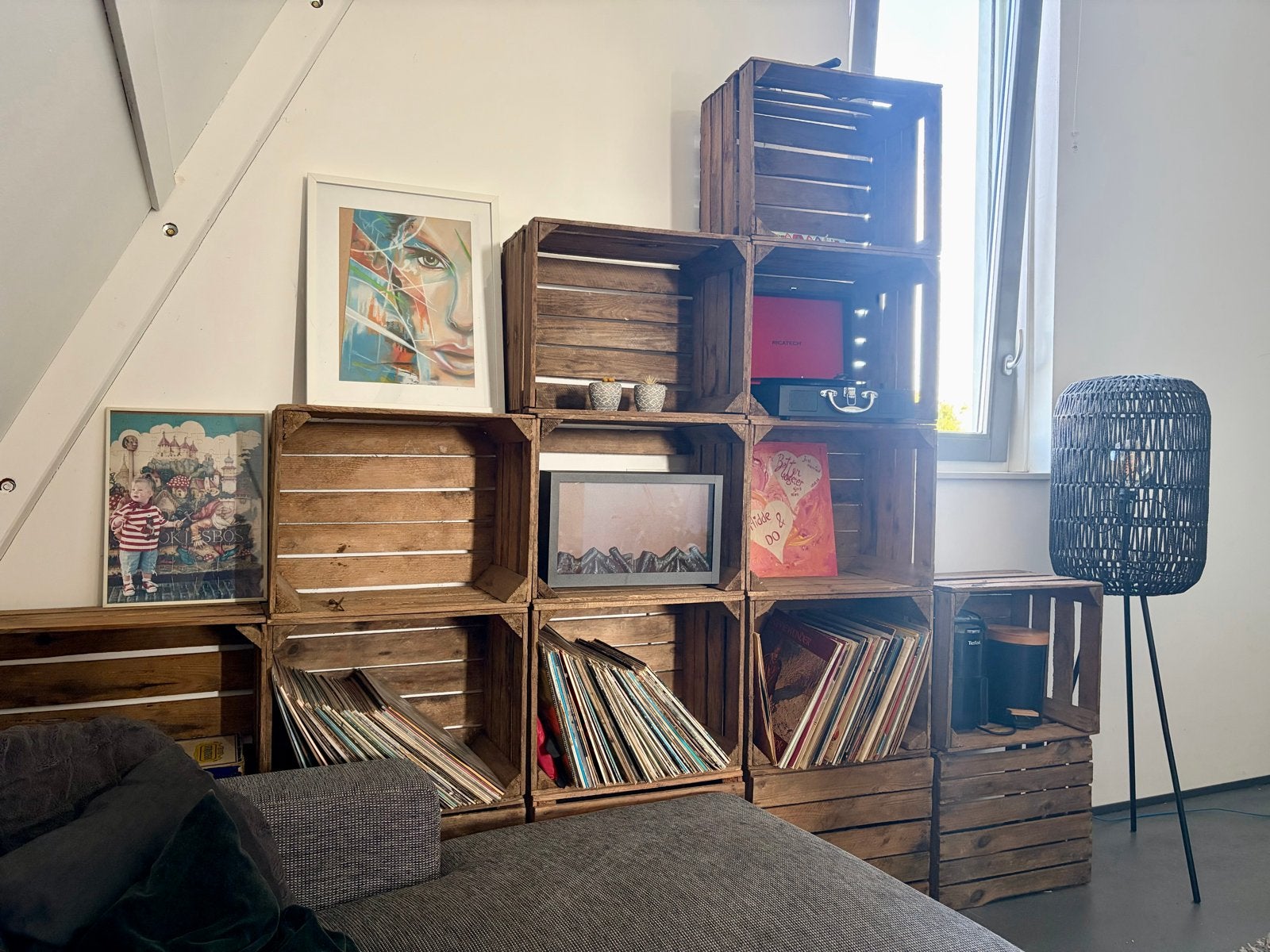 Unieke houten kratten opbergmeubel, Ophalen, Gebruikt, Minder dan 50 cm