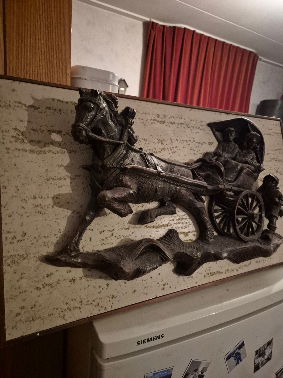 Vintage Houten Wanddecoratie: Paard en Koets Scène, Antiek en Kunst, Ophalen of Verzenden