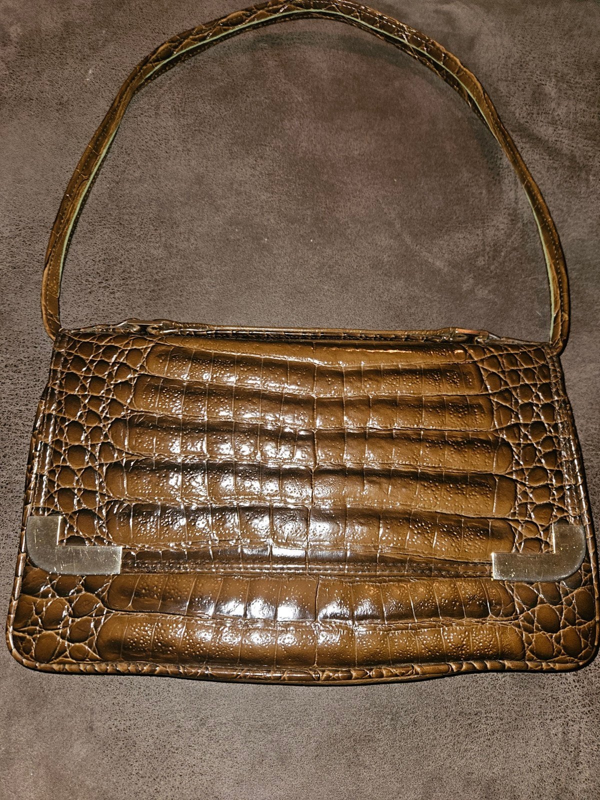 Unieke Vintage LF Design Handtas Echt Krokodillen huid (Cai, Ophalen, Zo goed als nieuw, Bruin, Leer