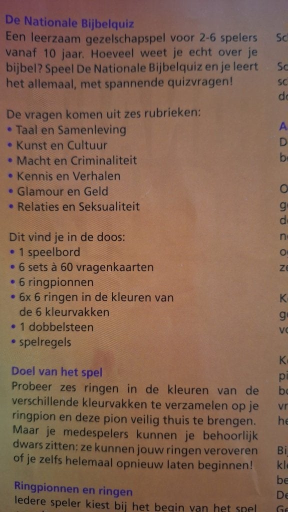 Spel: bijbelquiz, Vijf spelers of meer, Ophalen, Gebruikt