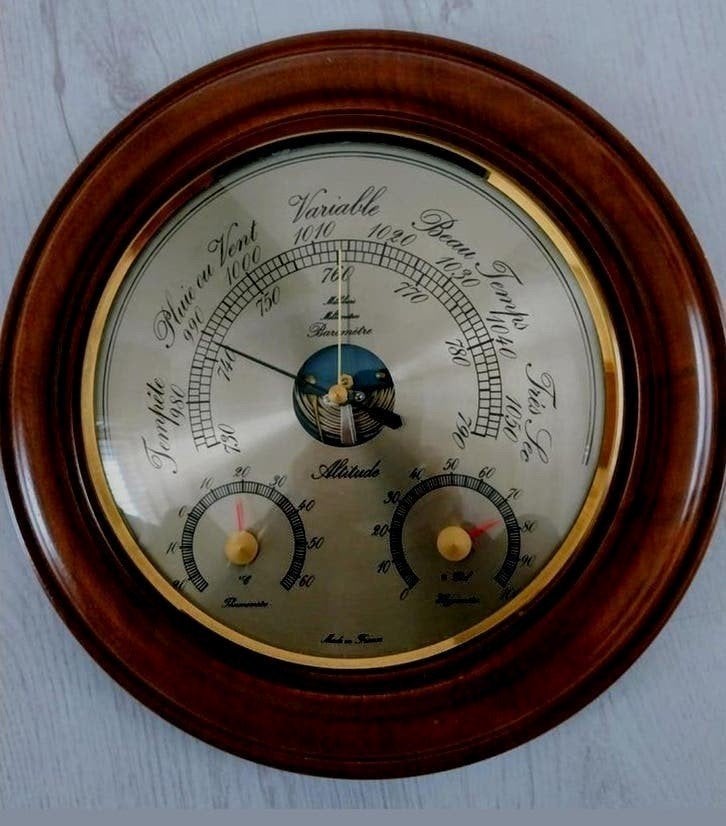 Vintage Barometer Weerstation Hout - Made in France, Ophalen of Verzenden, Zo goed als nieuw, Weerstation