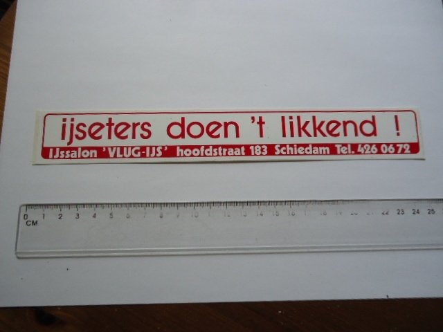 sticker oud VLUG IJS schiedam vintage = groot formaat ijsje, Verzamelen, Verzenden, Zo goed als nieuw, Bedrijf of Vereniging