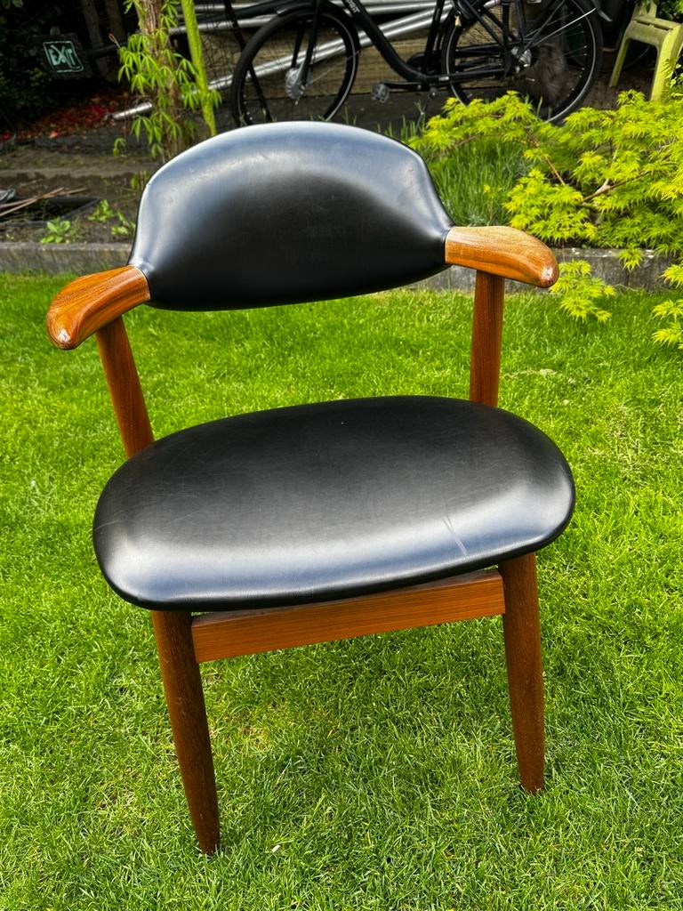 Vintage Nederlands design stoel - Tijseling (voor Hulmefa), Zwart, Leer, Ophalen of Verzenden, Zo goed als nieuw