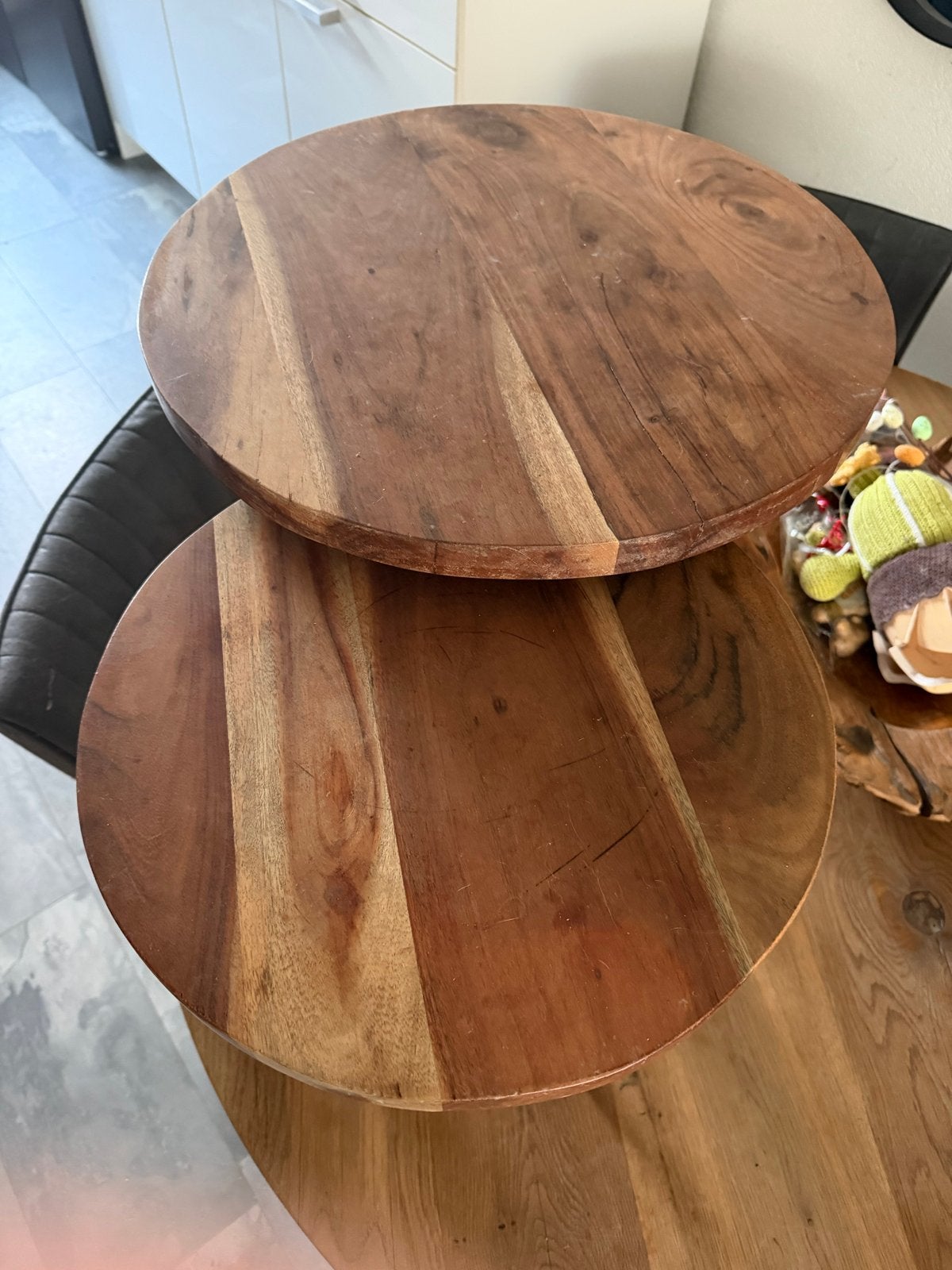 Set van 2 ronde bijzettafels van mango hout en metaal, Huis en Inrichting, Tafels | Bijzettafels, Ophalen, Minder dan 45 cm, Minder dan 55 cm