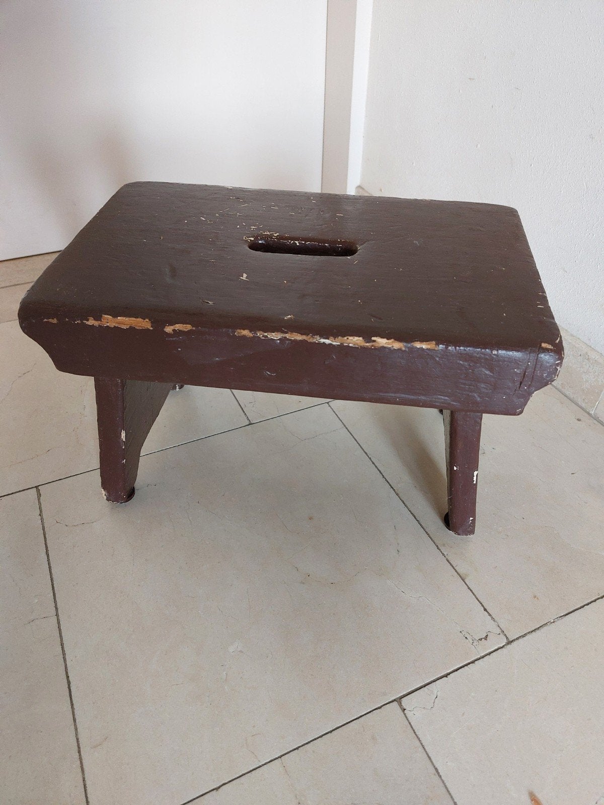 Vintage Houten Voetenbankje - Bruin, Ophalen of Verzenden