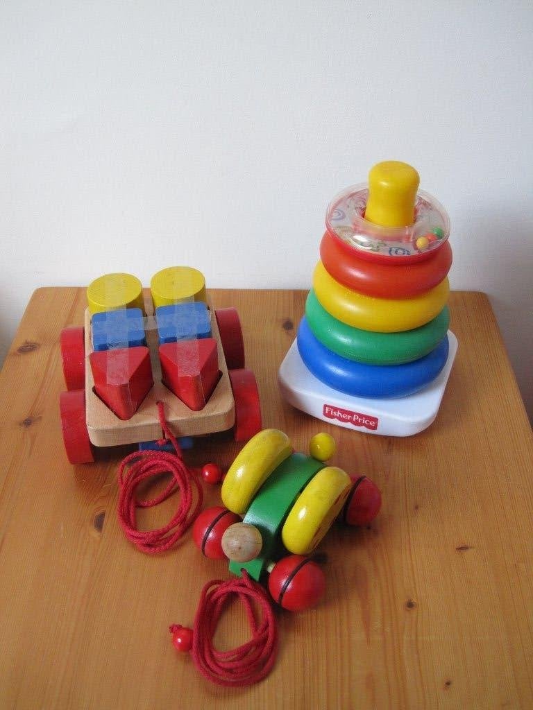Fisher Price stapeltoren, Ikea blokkenwagen en wiebelwagen, Ophalen of Verzenden, Zo goed als nieuw, Duw- of Trekspeelgoed