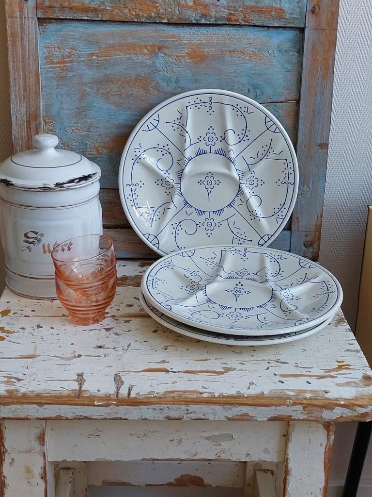 3 Geweldige fondue/gournetborden Boch - saks blauw motief, Ophalen of Verzenden