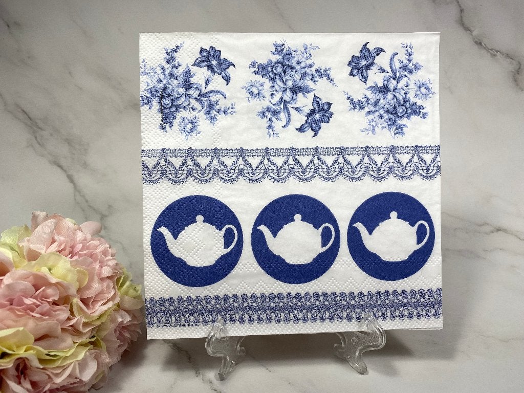 Knutsel servetten Delfts blauw theepot/kant decoupage 131, Ophalen of Verzenden, Nieuw, Knutselmateriaal