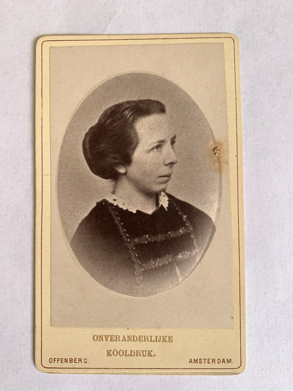 Antieke Carte de Visite: Vrouw, Offenberg Amsterdam, Gebruikt, Foto, Ophalen of Verzenden, Voor 1940