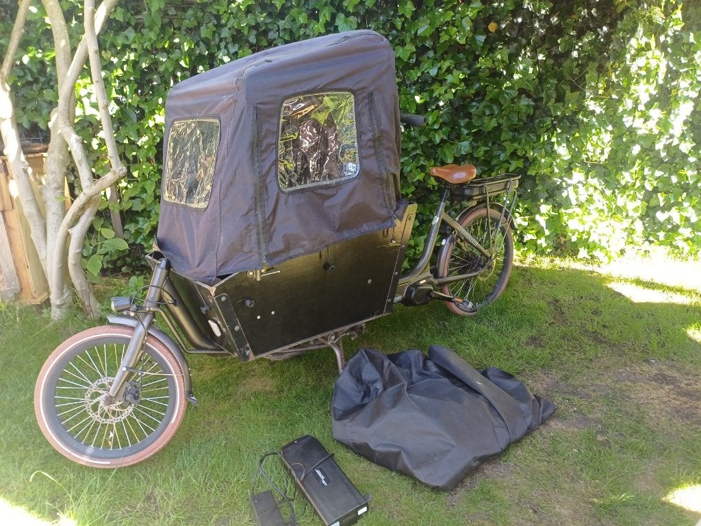 Electrische bakfiets, 4 kinderen of meer, Gebruikt, Huif, Schijfrem
