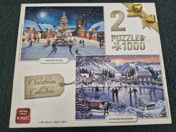 KING Puzzels 2 in 1 - 2x 1000 stukjes (Kerstcollectie), Ophalen of Verzenden, Meer dan 1500 stukjes, Zo goed als nieuw, Legpuzzel