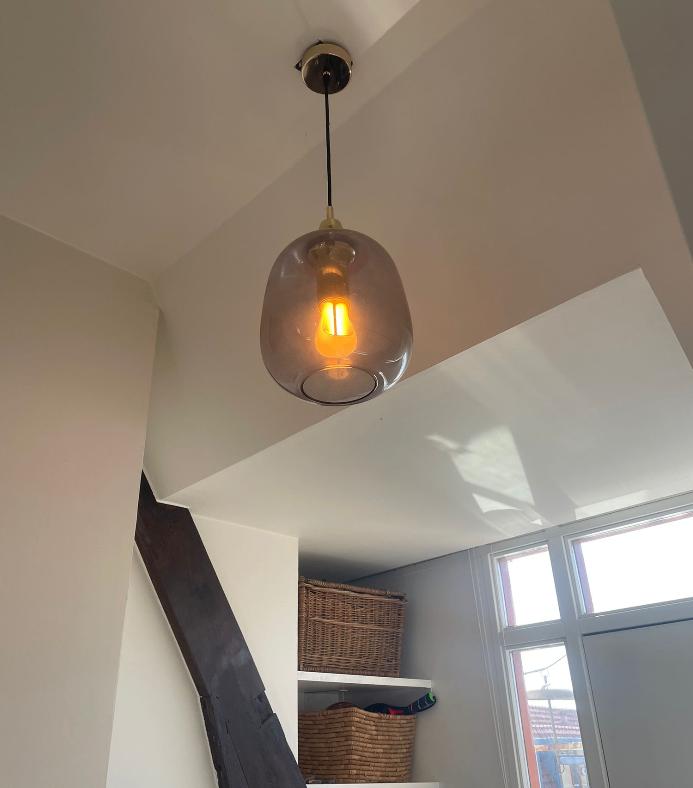 2x hanglamp (goud met glas), Huis en Inrichting, Ophalen, Zo goed als nieuw, Glas, 75 cm of meer