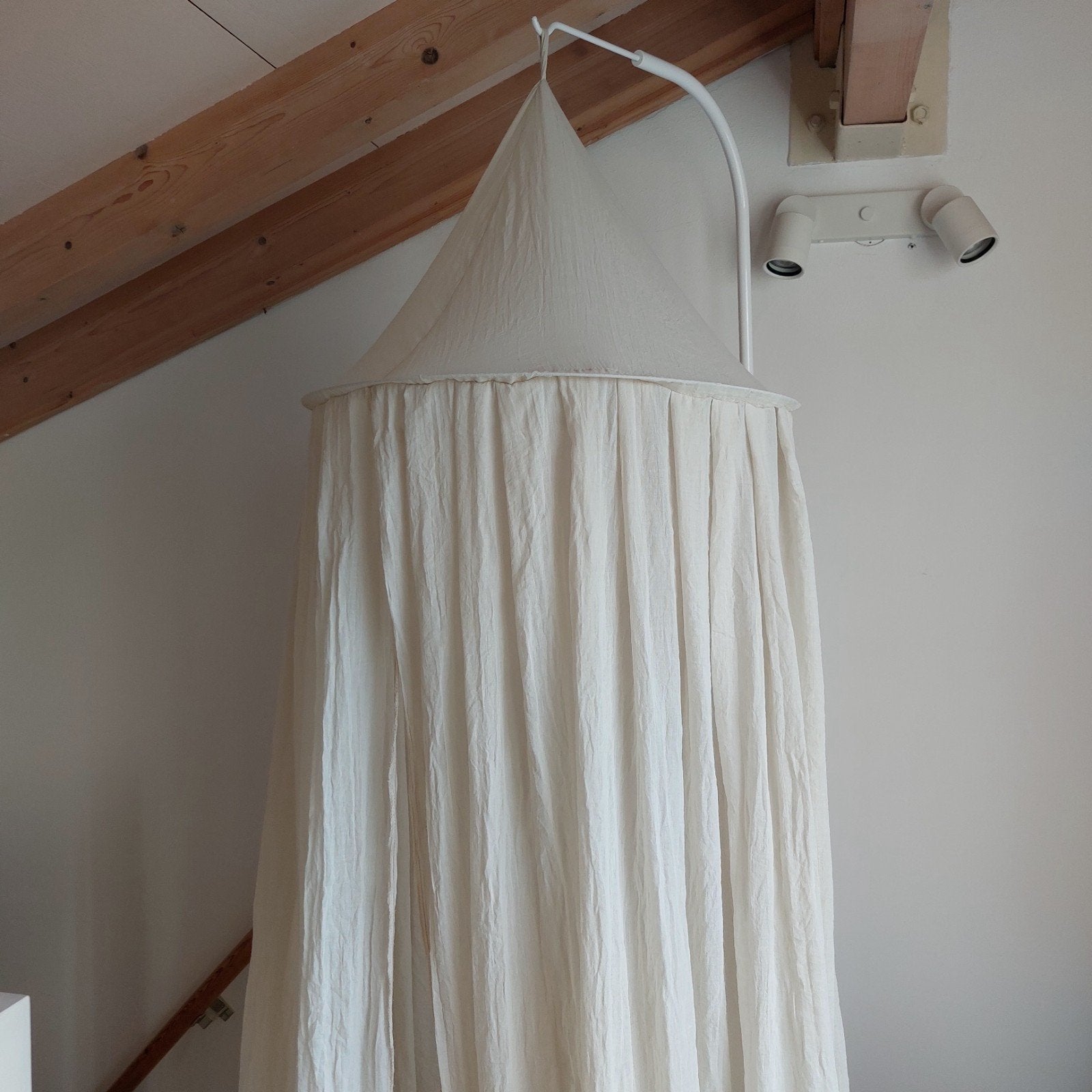 klamboe ledikant met standaard., Beige, Gebruikt, Overige merken, Inclusief standaard