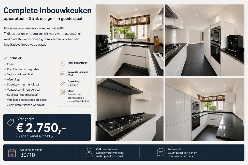 Complete Inbouw Keuken, Huis en Inrichting, Keuken | Complete keukens, Ophalen, Gebruikt, U-keuken, Wit