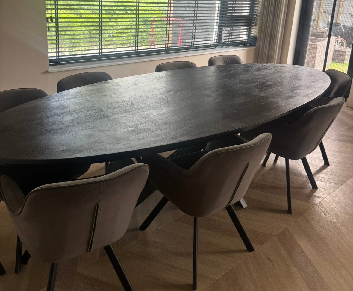 Zwarte ovale tafel 3 meter, Huis en Inrichting, Ophalen, Gebruikt, 100 tot 150 cm, 200 cm of meer