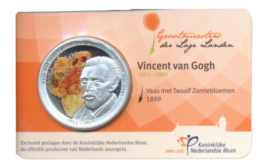 Nederland Vincent van Gogh-penning in kleur in coincard, Ophalen of Verzenden, Koningin Beatrix, Overige waardes, Losse munt