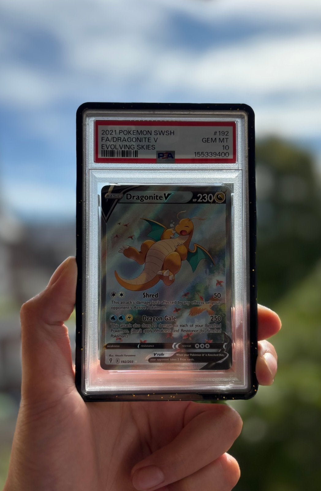Dragonite V - evolving skies - PSA 10 sleeping love the art, Ophalen of Verzenden, Zo goed als nieuw
