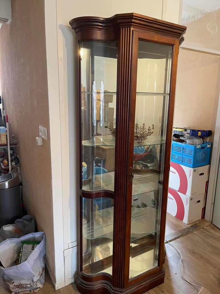 Mahonie houten vitrinekast, Ophalen, Zo goed als nieuw, 25 tot 50 cm, 50 tot 100 cm
