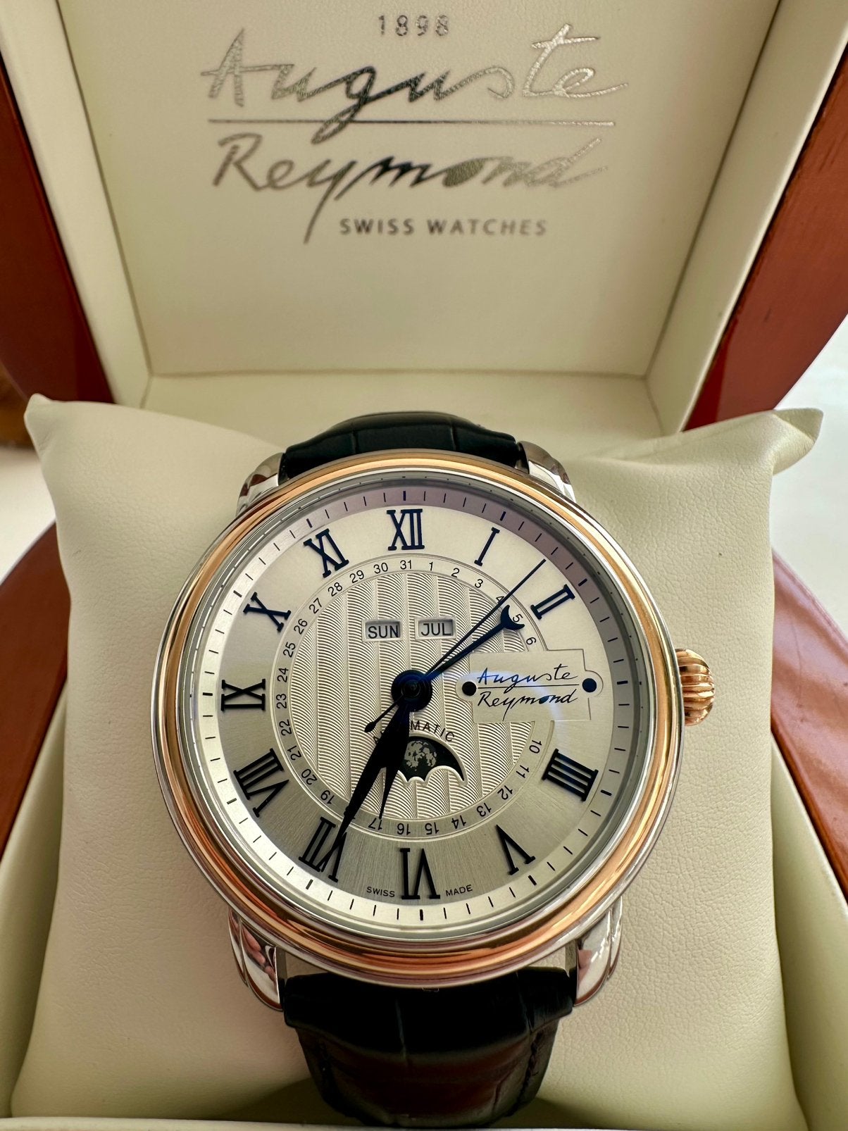 Heren Horloge - Auguste Reymond Cotton Club Moonphase, Ophalen of Verzenden, Zo goed als nieuw, Leer, Overige merken